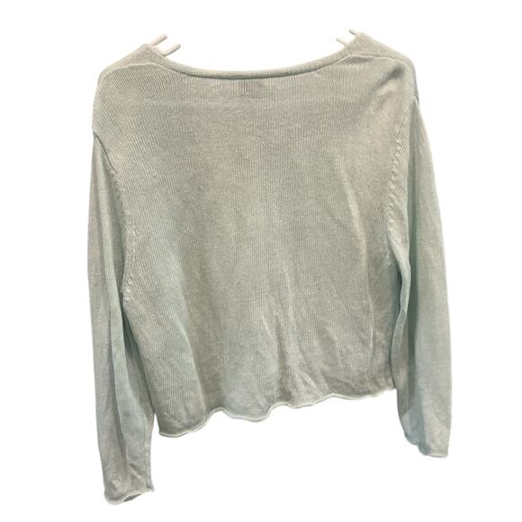 Eileen Fisher Linen Cardigan Size Large Light Blue Coastal Beachy Casual Fall - Picture 4 of 8